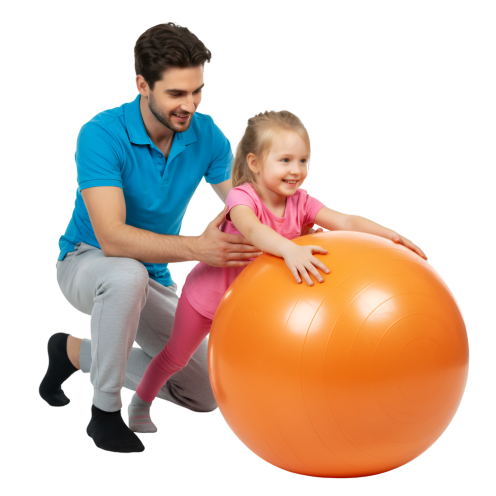 Children playing with large exercise ball and active fun png