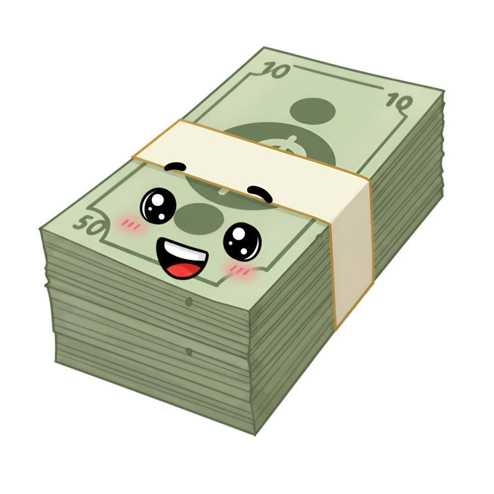 Green money bills with cartoon face and currency design png