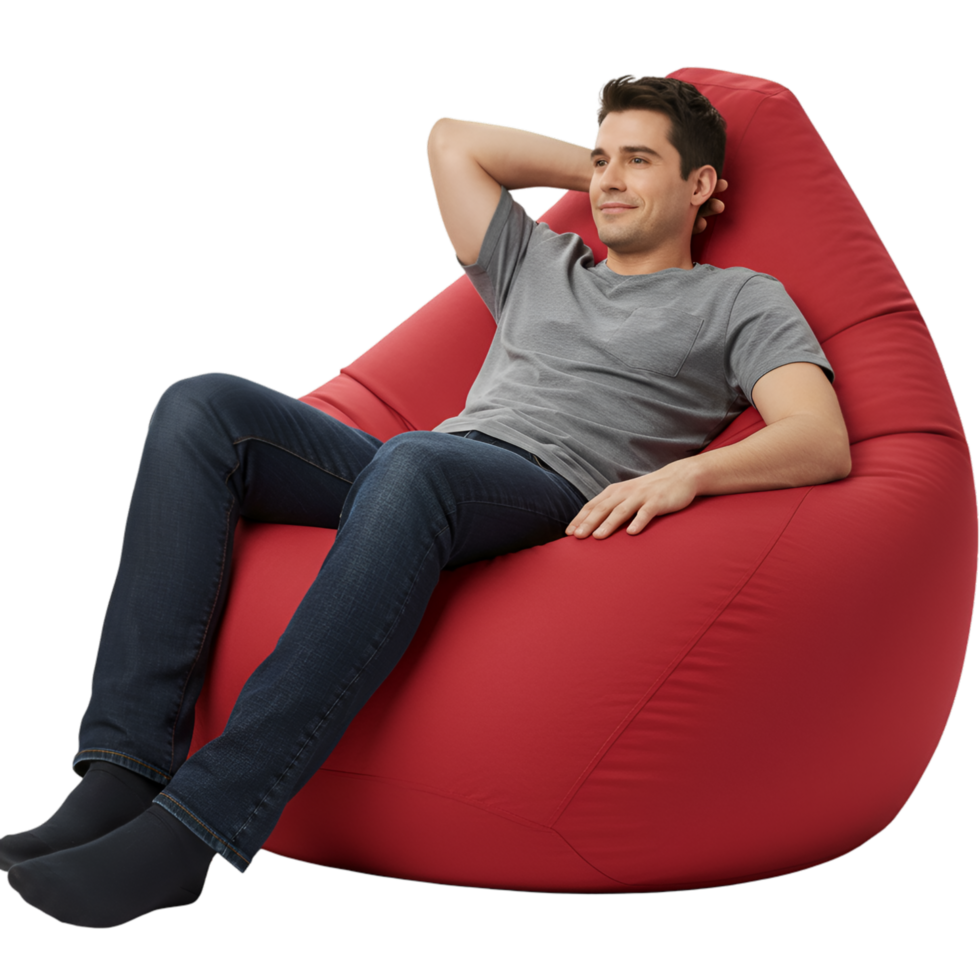 Red bean bag chair with comfortable seating and furniture png