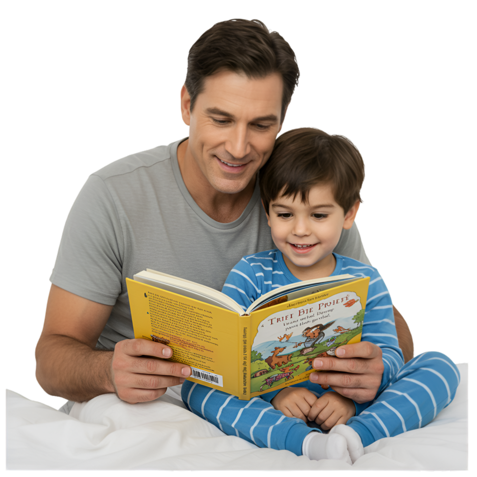 Father and son reading book together with family bonding png