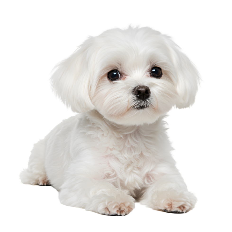 White small dog with adorable expression and fluffy coat png