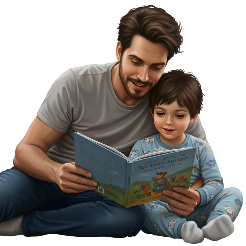 Father and son reading together with family bonding time png
