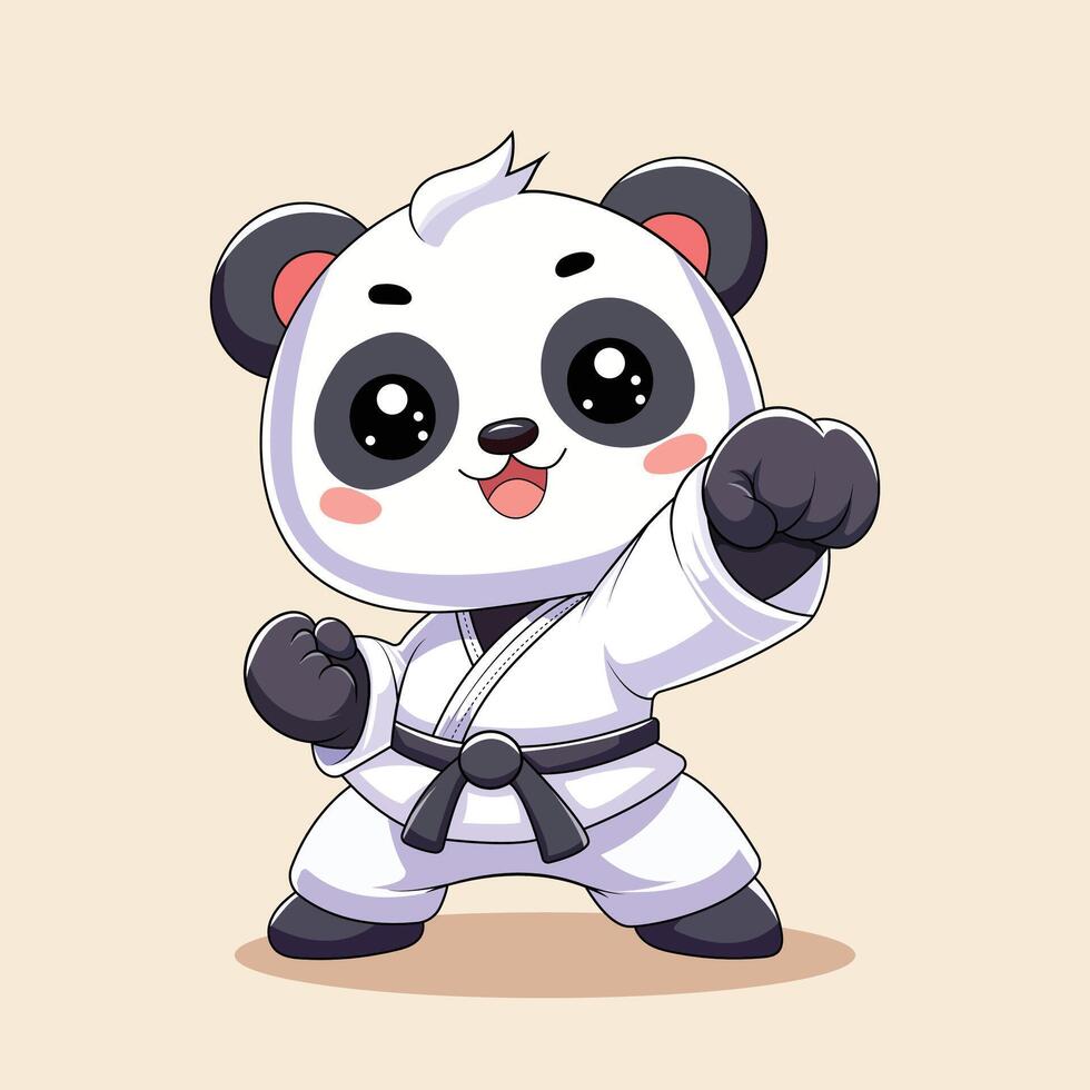 Cute Karate Panda Illustration Adorable Martial Arts Animal Mascot in Action Pose vector