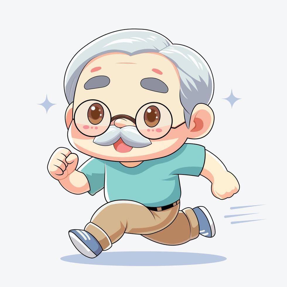 Cute and Adorable Grandpa Running Whimsical Elderly Jogger Illustration vector