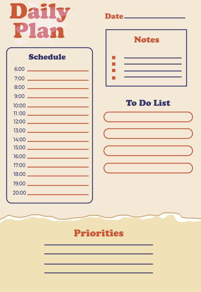 A simple daily planner for notes and labels. A design template for productivity. illustration in a flat style vector