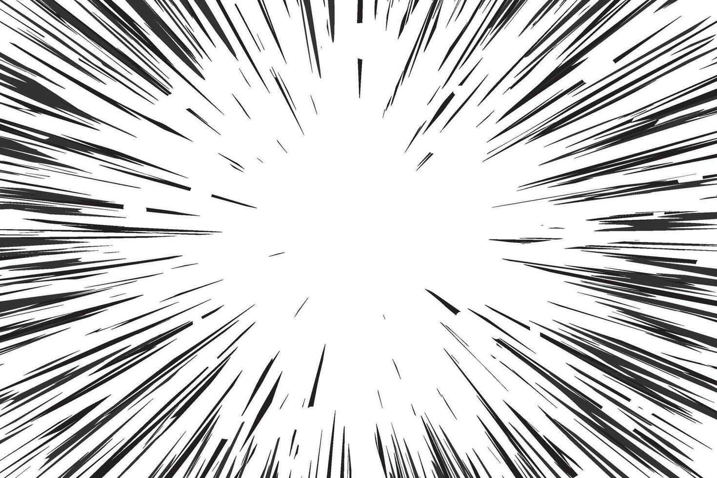 Manga speed lines effect. Comic radial anime background. Perspective action motion and rays of burst. Explosion frame with glow and roar power. Concentric bg vector