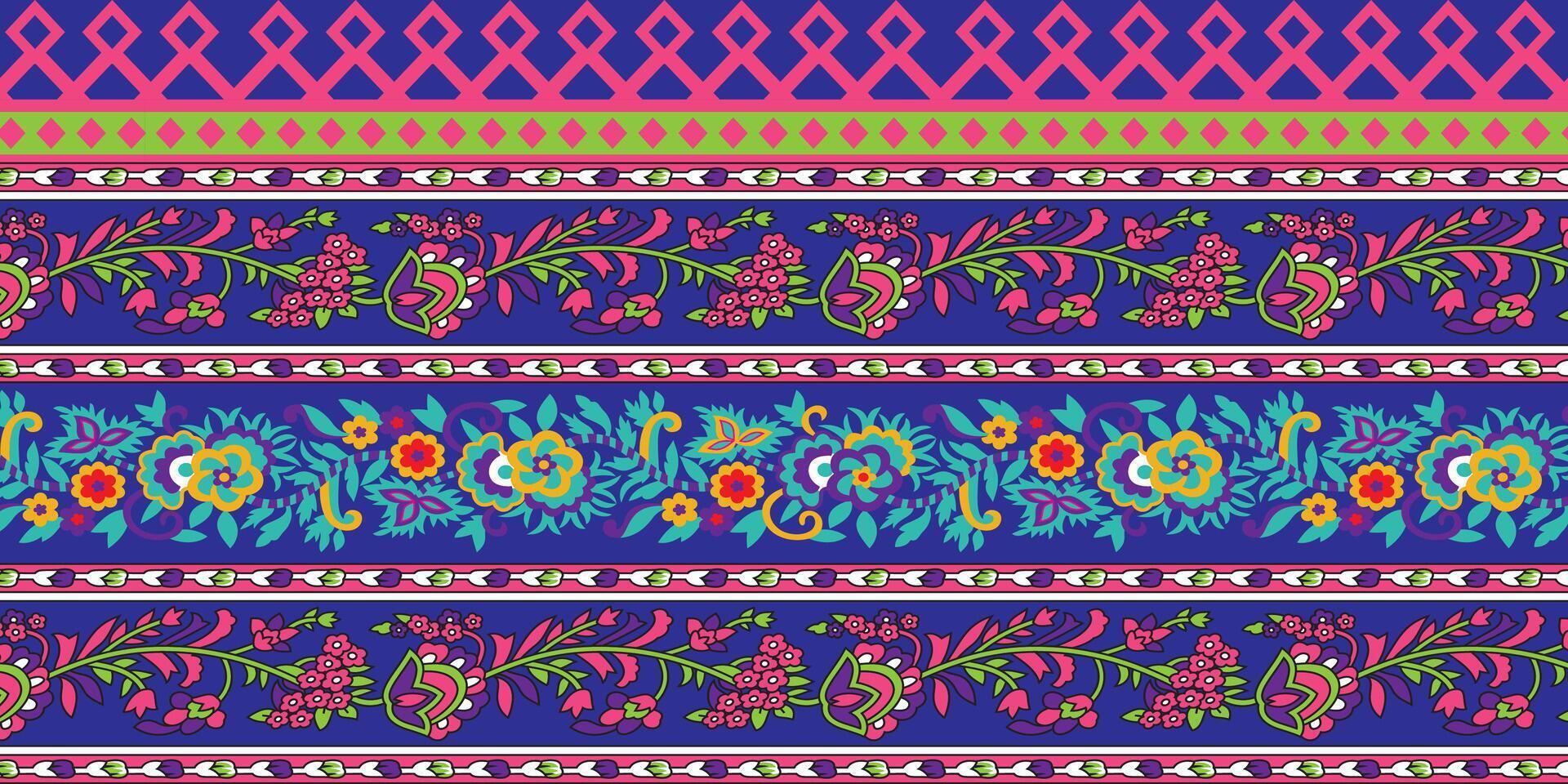 Abstract Digital Hand Drawn repeat border illustration. Indian, geometric, ethnic and floral border ready vector