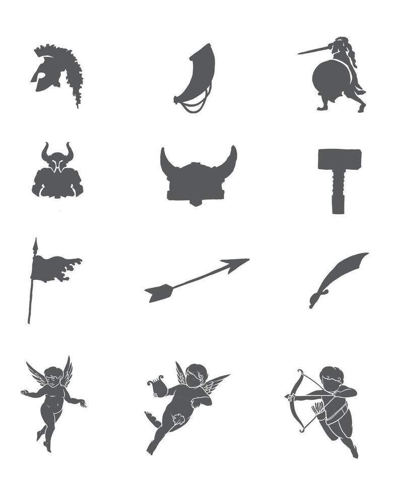 Medieval Fighters Silhouette Bundle Pack Preview. vector