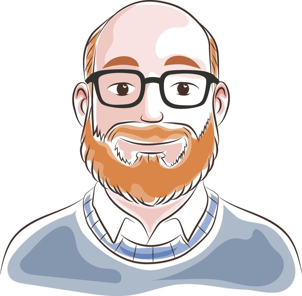 ginger red hair man with beard doodle style vector