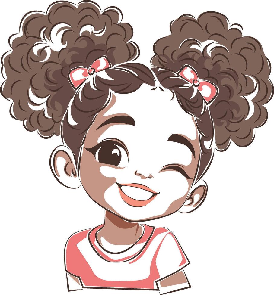 cute curly afro girl doodle style vector