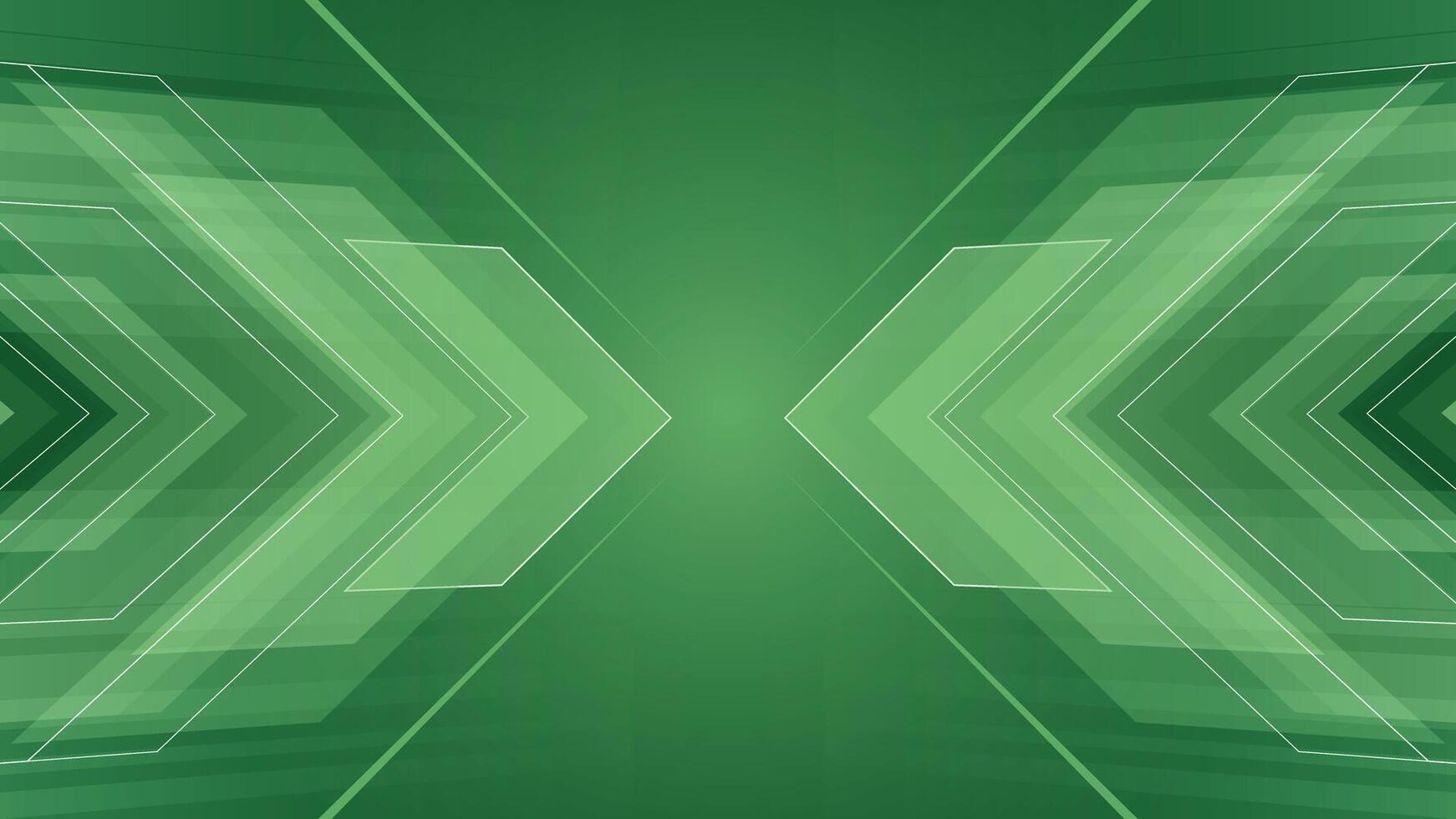 Dynamic green background with layered abstract arrows and geometric shapes perfect for modern technology business or digital presentations vector