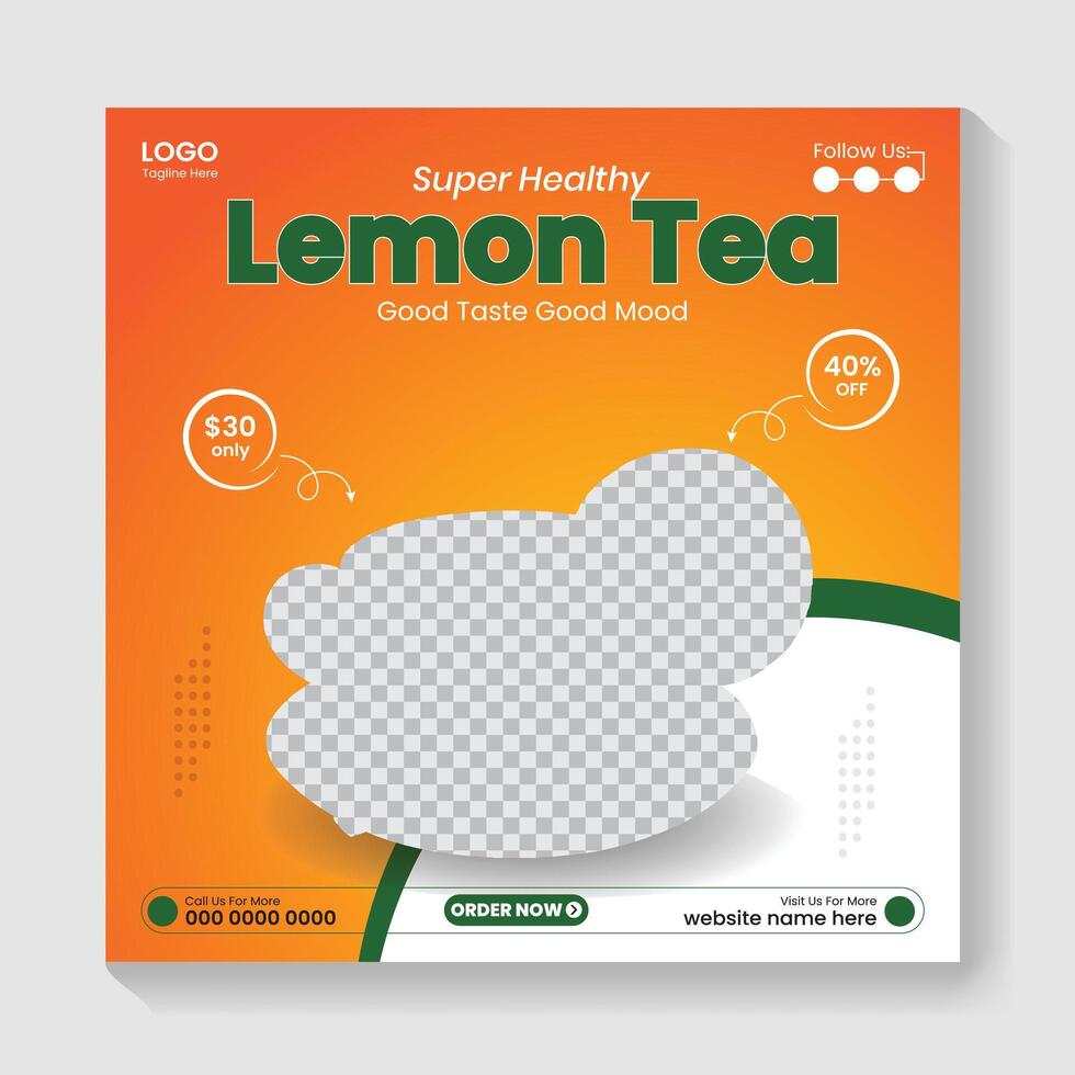 Hot and Tasty lemon Tea Social Media Post Design Or Web Banner Template vector