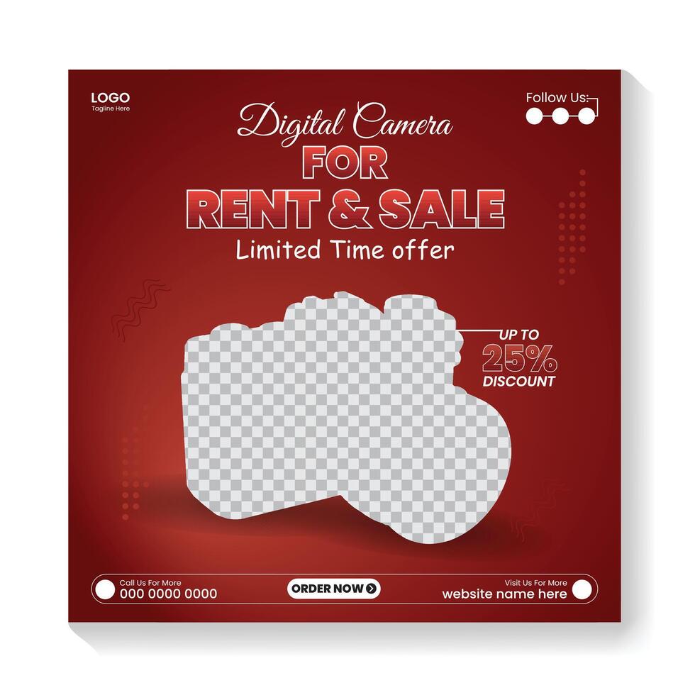 Digital photography service, social media post design, camera social media post design for Instagram, World Photography Day, and web banner design template. vector