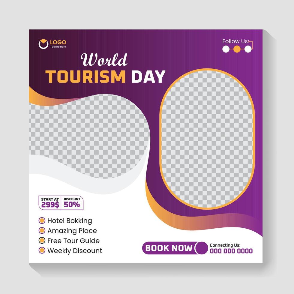 Traveling social media post banner template design, Tour travel holiday tourism marketing social media post vector