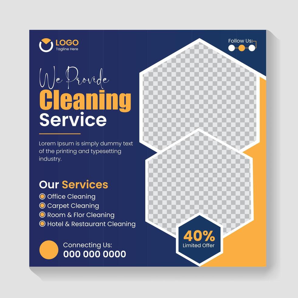 Cleaning service social media post banner template. Home Cleaning social media post banner. Cleaning service marketing post banner design vector
