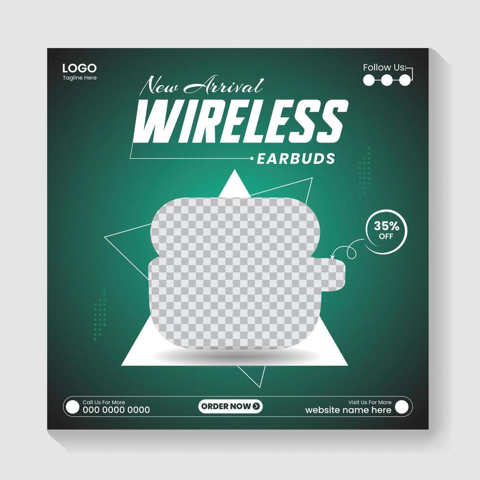 Brand Headphone social media post design template, product web banner post template vector
