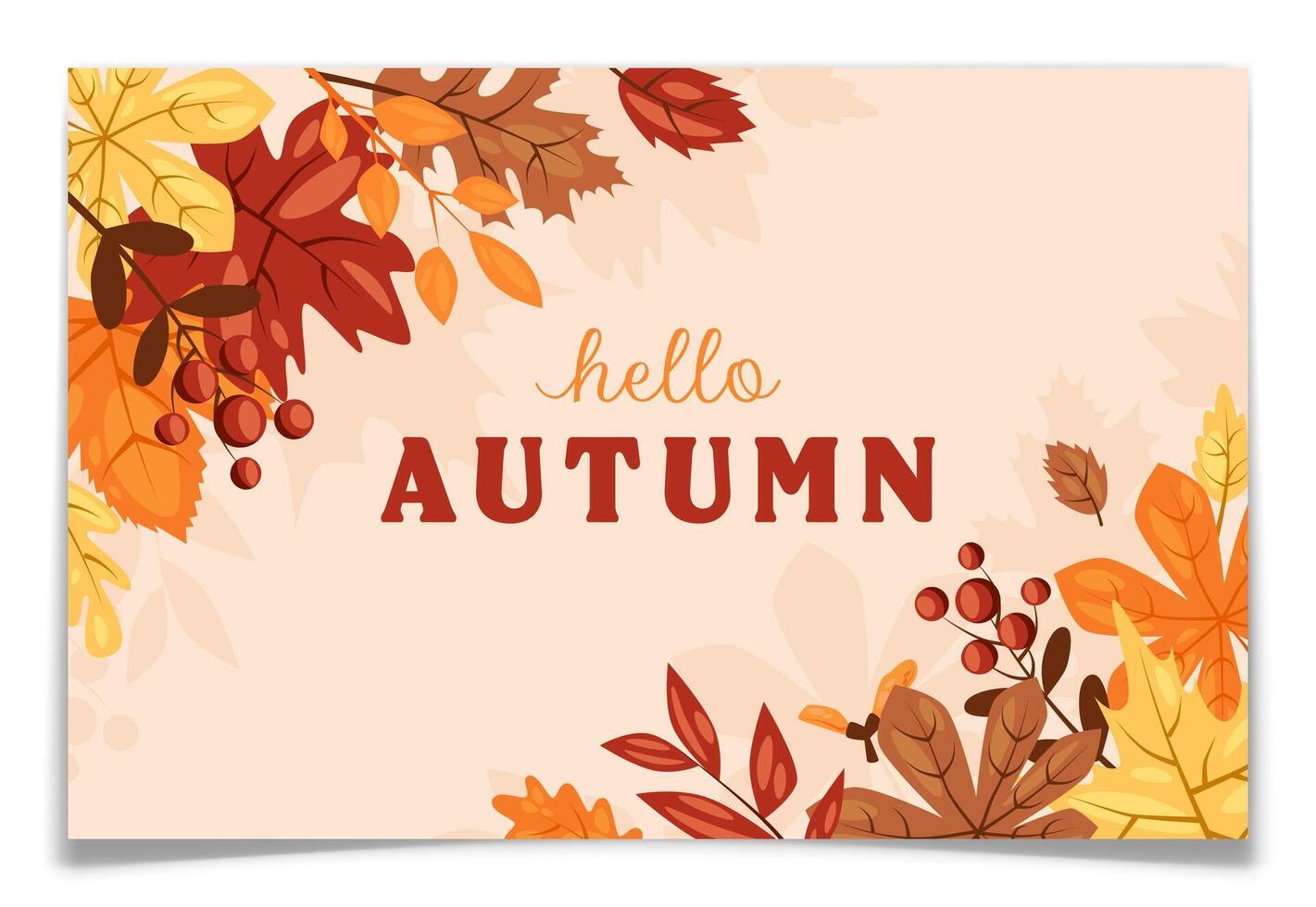 Hello Autumn Horizontal Banner with Fall Leaves. vector