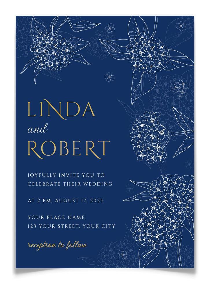 Wedding Invitation Card with Hydrangea Flowers. vector