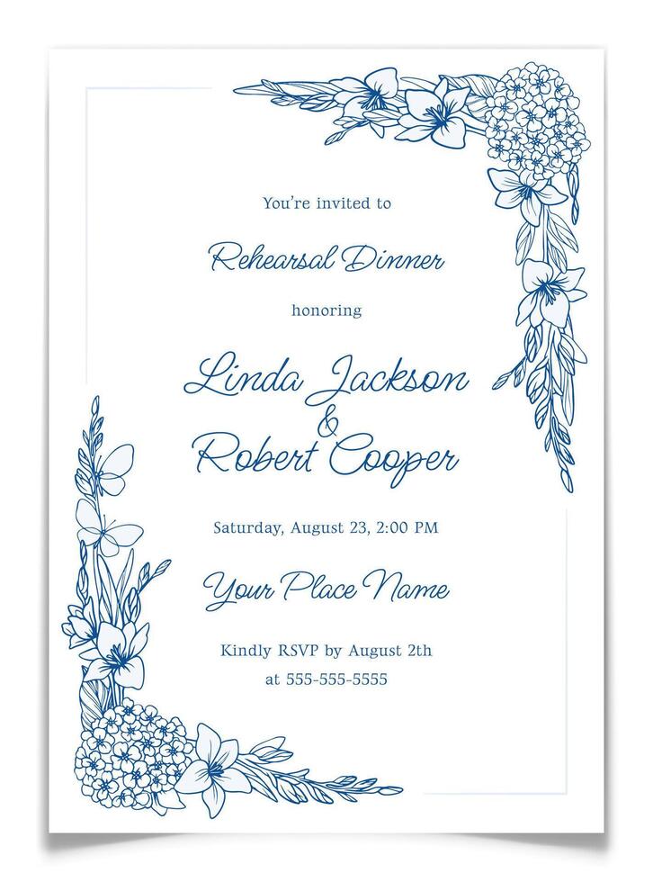 Rehearsal Dinner Invitation Card with Floral Frame vector