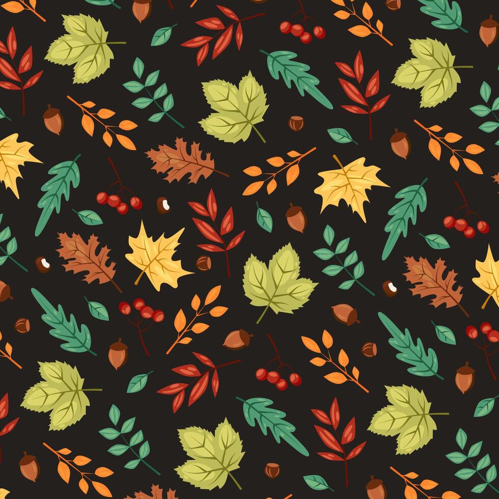 Hand Drawn Seamless Pattern with Autumn Leaves. vector