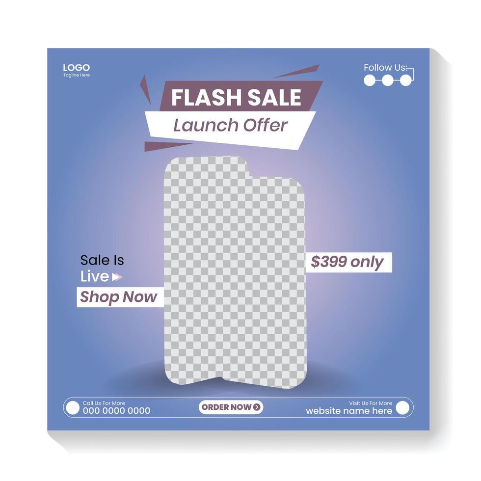 Mobile app promotion, social media post design, flash sale social media post design vector