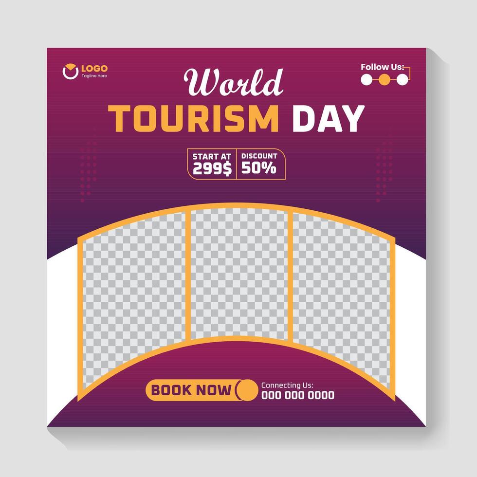 Travel tour promotion banner travelling business social media post or tourism marketing square flyer template vector