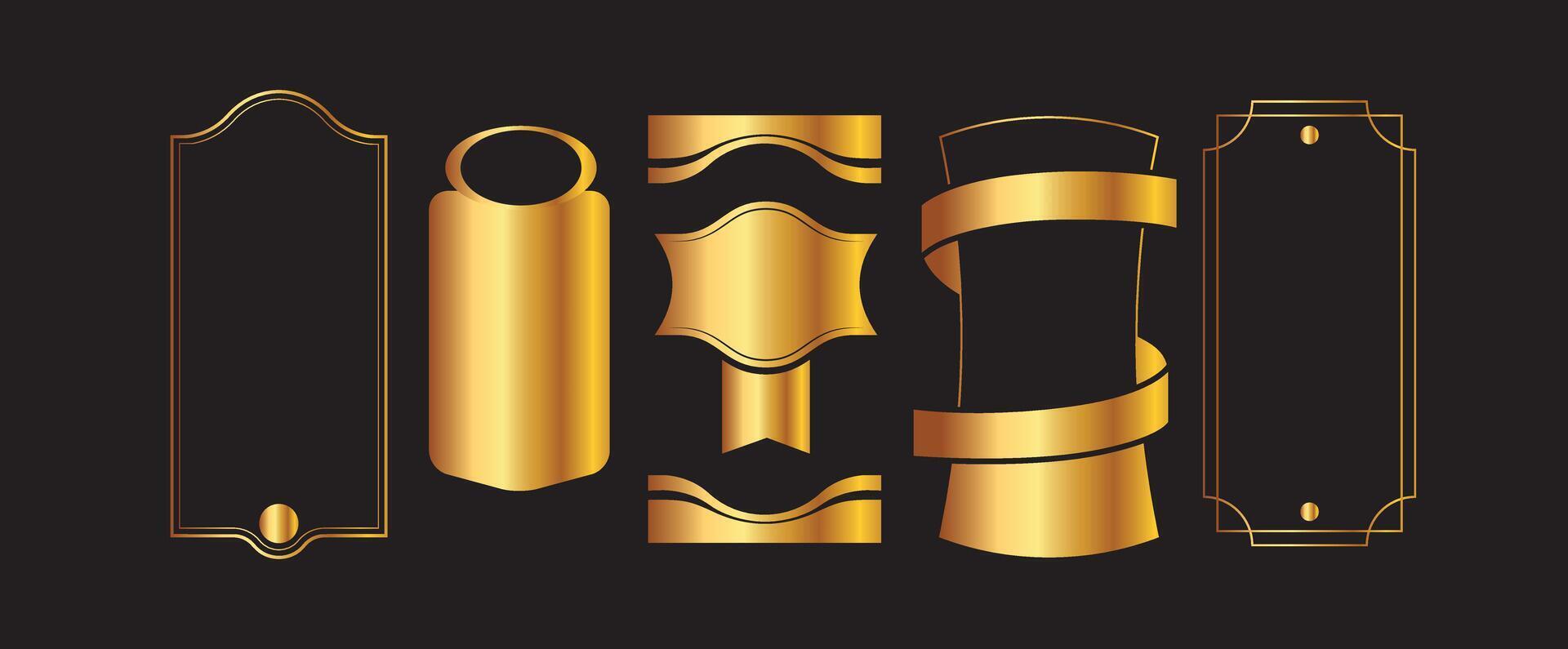 golden vintage frames and ribbons on black background vector