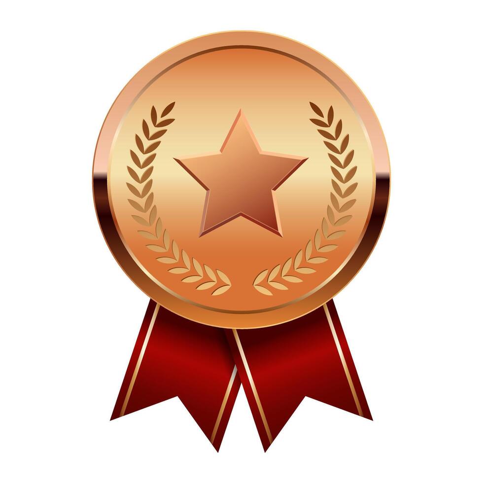 Bronze award medal with red ribbons and small star vector