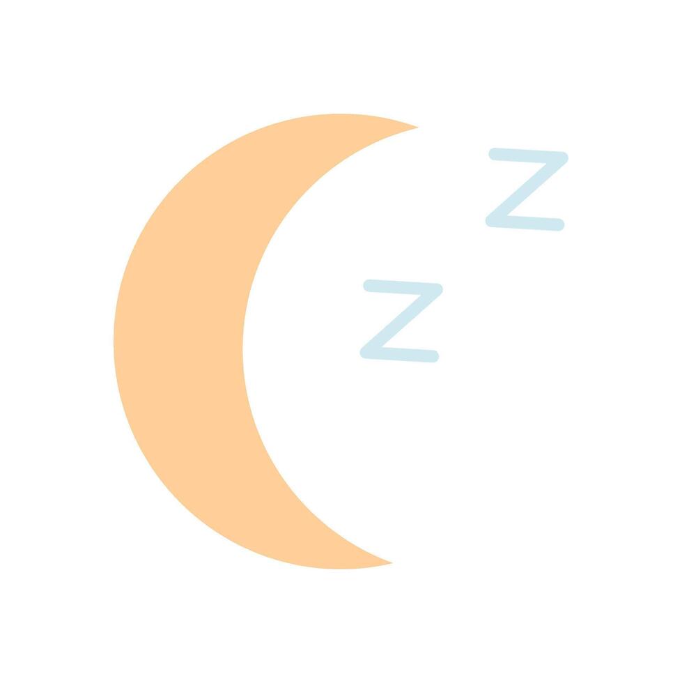 Moon character represents the sleep concept in a flat style. Relaxing night representation with soft tones. Perfect graphic for sleep media and social applications, enhancing digital content. vector