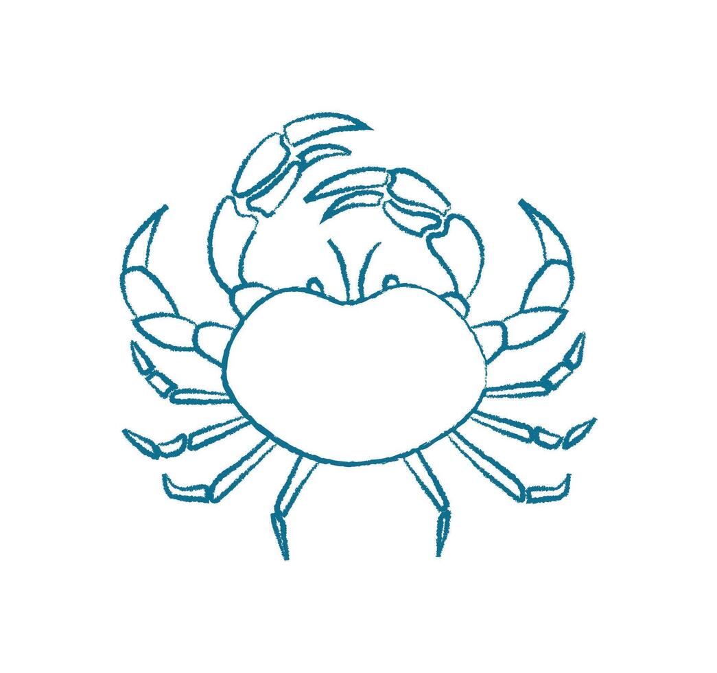 Crab silhouette in chalk style. Aquatic creature in a marine environment. Underwater scene, doodle format, suitable for summer projects or educational materials. vector