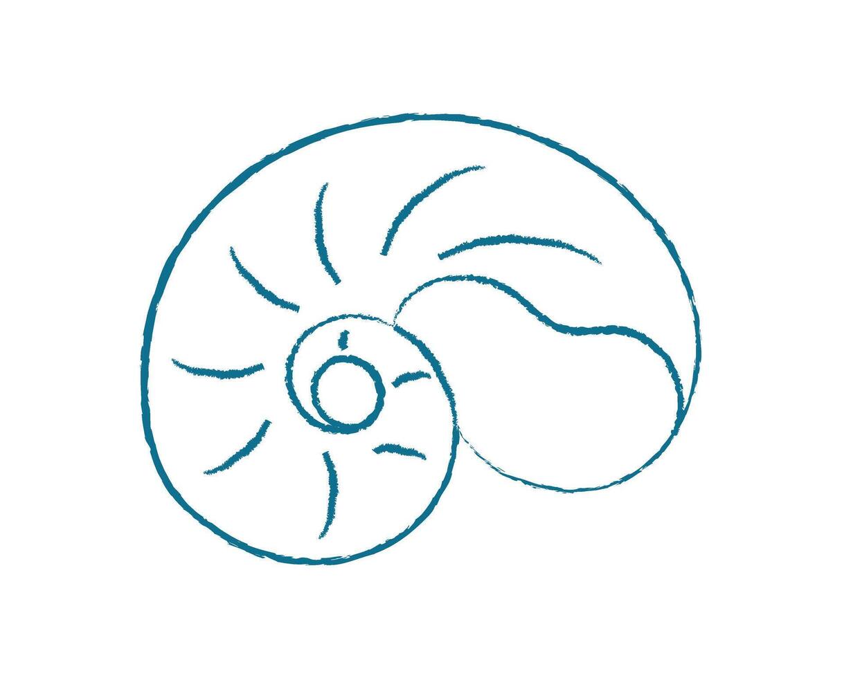 Chalk seashell silhouette. Crayon outline of a marine creature. Aquatic world, doodle style, perfect for summer themes. Use in educational materials or as an ocean icon. vector
