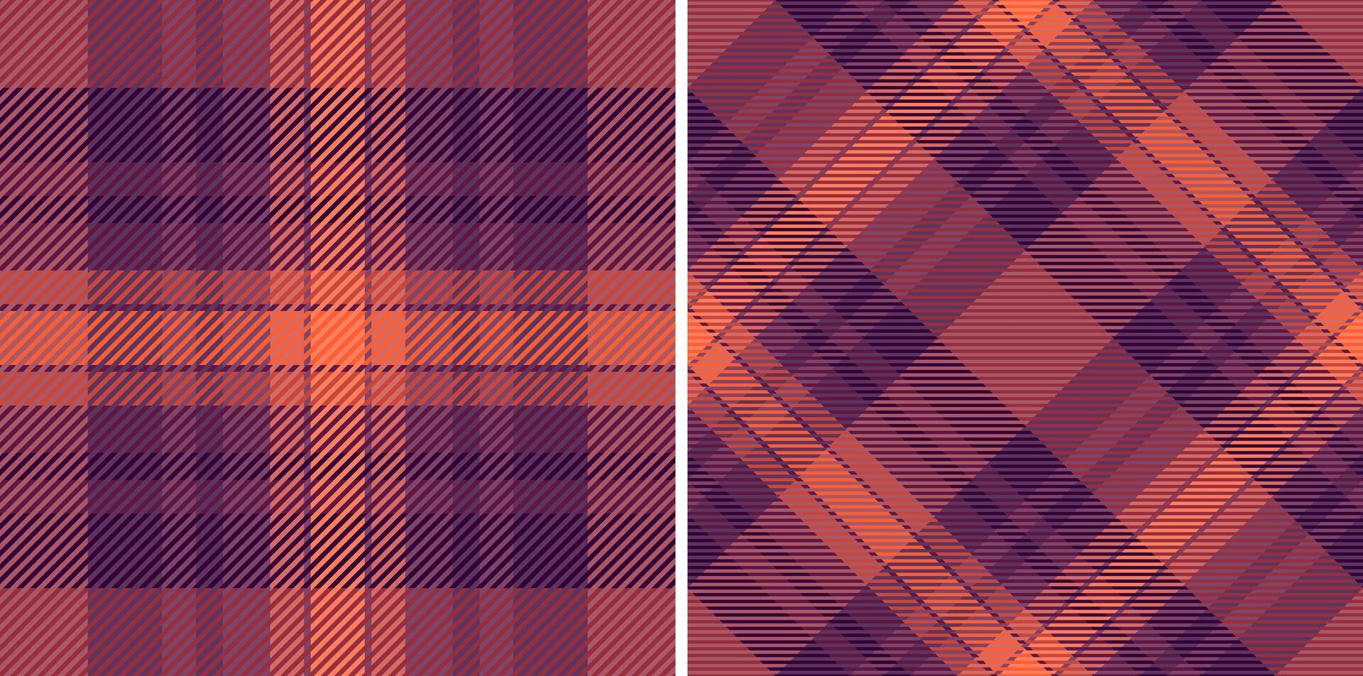 Stunning duo of seamless plaid patterns in rich terracotta and deep purple hues. vector