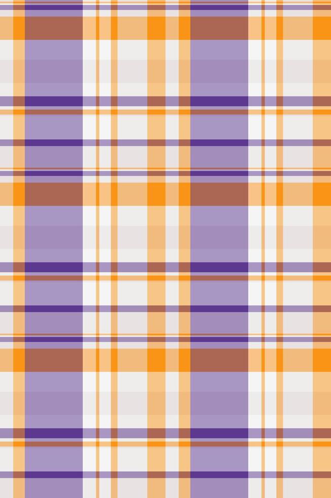 Filigree pattern check fabric, collage background textile. Neat tartan texture seamless plaid in orange and white colors. vector