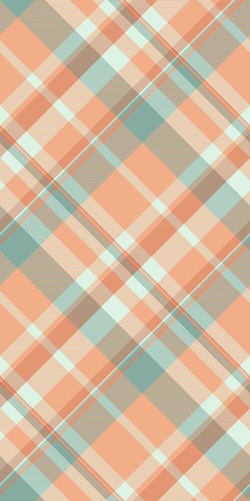 Elegant pastel plaid pattern in peach, teal, and taupe. Perfect for textile design, website backgrounds, or stationery. vector