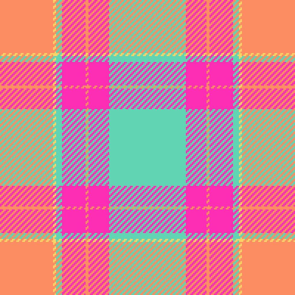 Vibrant, trendy plaid pattern in bold pink, teal, and coral. Perfect for fashion, textile, or web design projects. This cheerful, eyecatching design evokes energy and optimism. vector