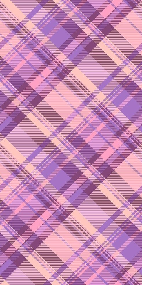 Cotton fabric textile pattern, micro check seamless tartan. Tailor plaid background texture in pink and violet colors. vector