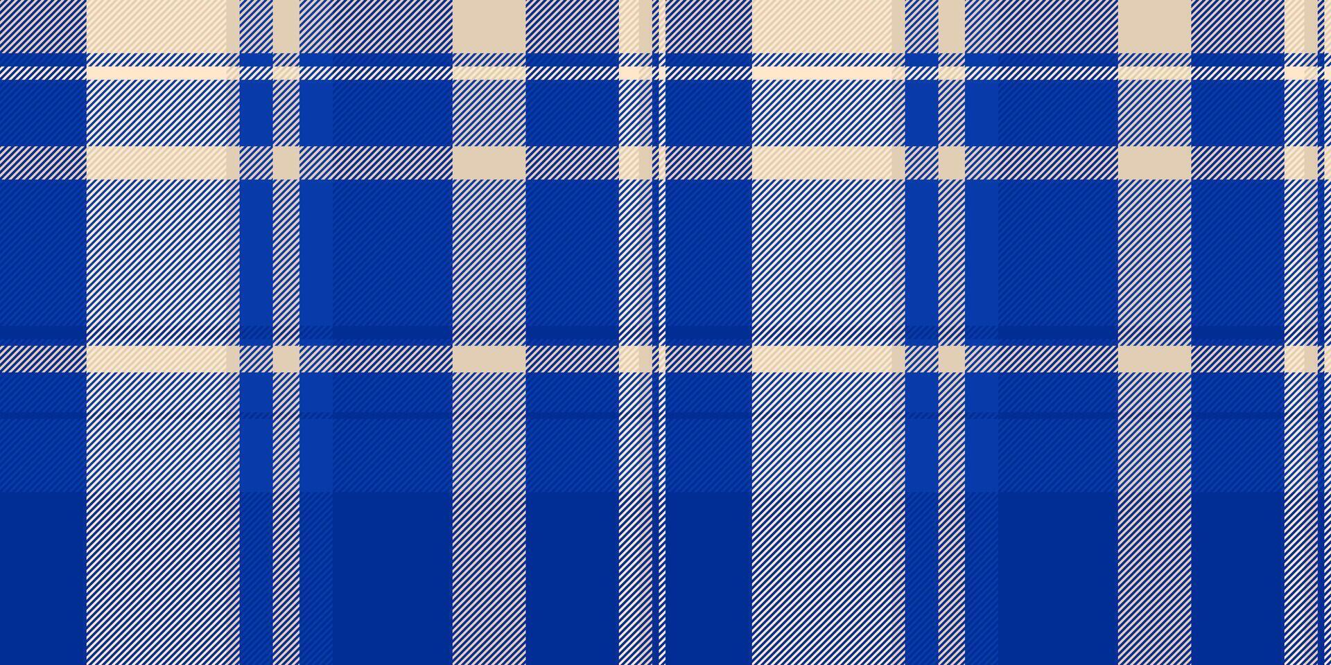 Vibrant blue and cream plaid textile pattern. Perfect for fashion, home decor, or website backgrounds. This classic design offers a timeless appeal and versatile style. vector
