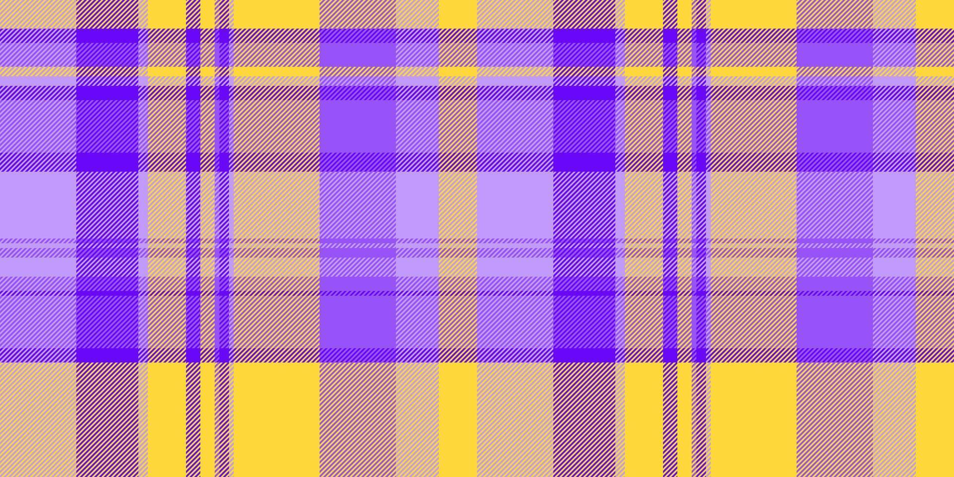 Vibrant yellow, purple, and taupe plaid pattern. Perfect for textile design, fashion, websites, or branding. This cheerful, energetic design evokes feelings of warmth and optimism. vector