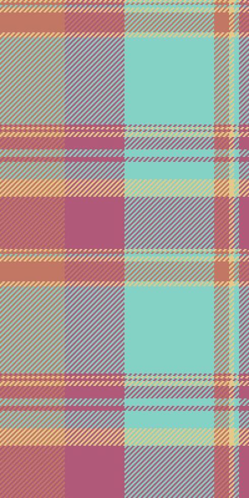 Aged background plaid check, page texture fabric pattern. Exotic seamless textile tartan in teal and pink colors. vector
