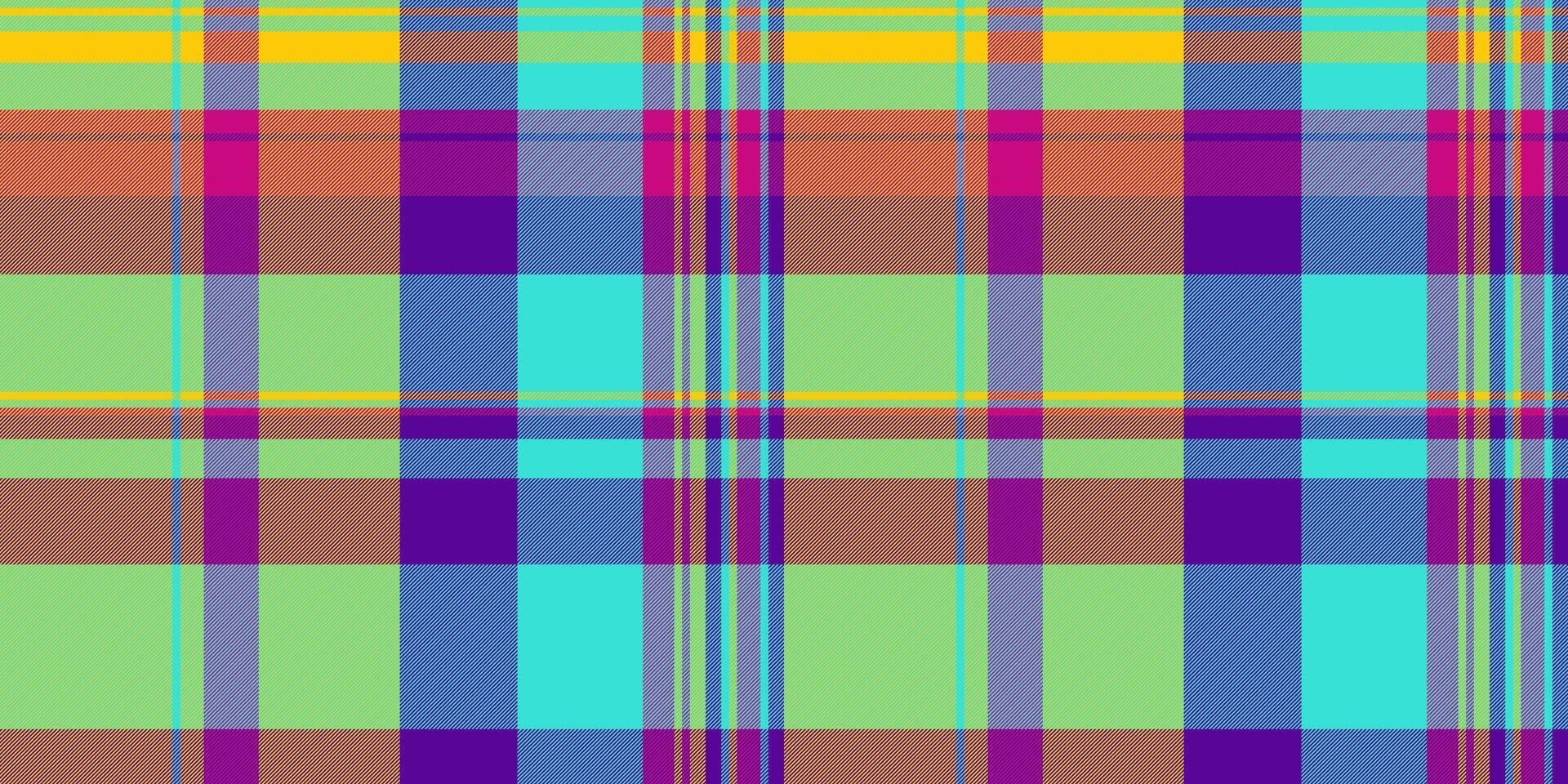 Vibrant, multicolored plaid pattern. Perfect for textile design, web backgrounds, or fashion projects. This cheerful, geometric texture evokes feelings of energy and optimism. vector