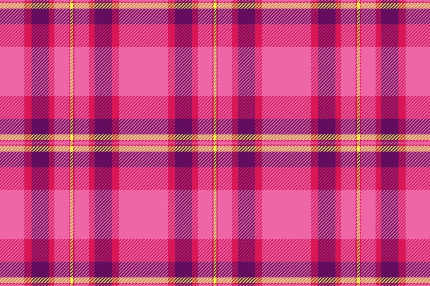 Vibrant pink, purple, and yellow plaid pattern. Perfect for textile design, fashion, websites, or any project needing a cheerful, trendy texture. A seamless repeat for endless possibilities. vector