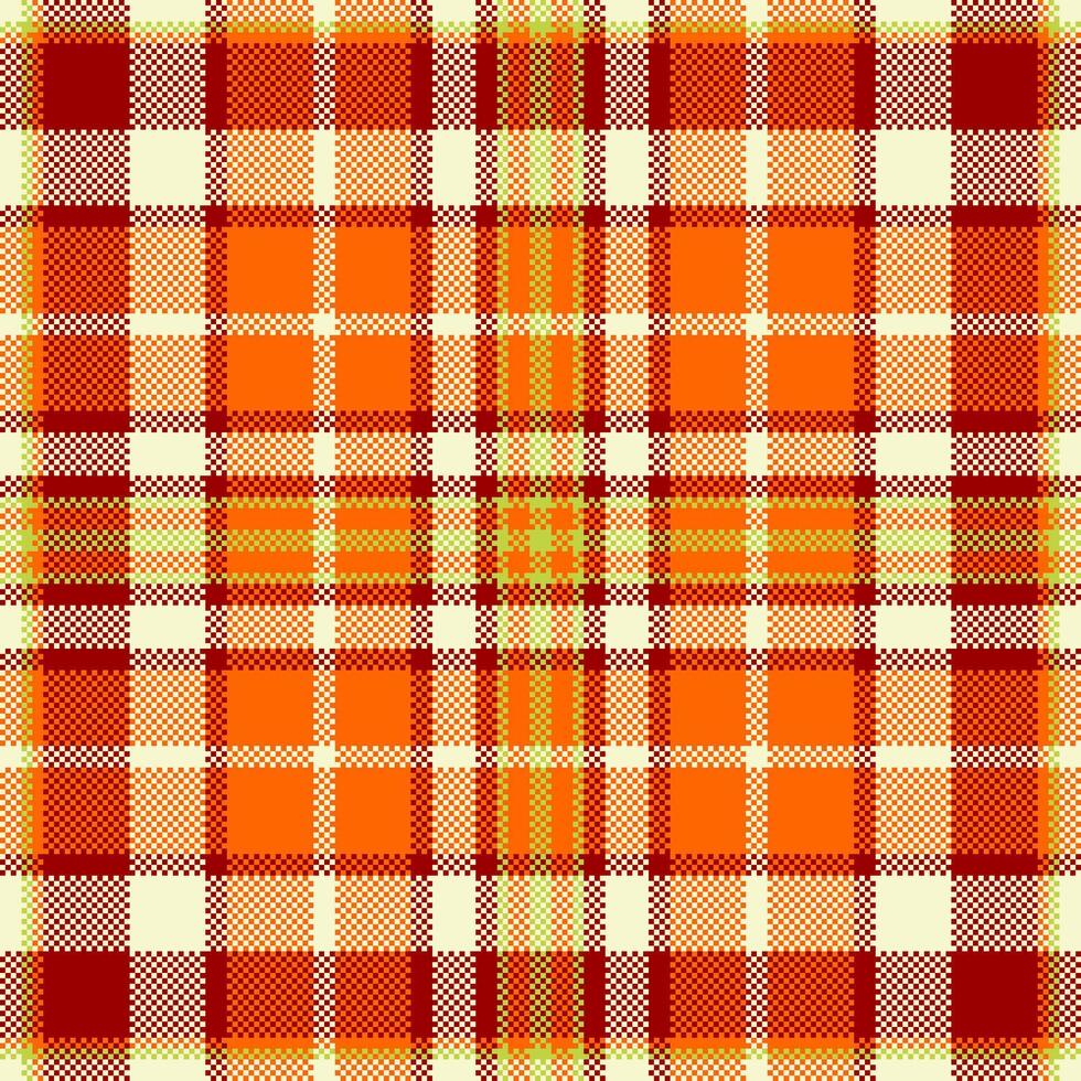 Warm autumnal plaid pattern. Rustic pixel art texture, suitable for backgrounds, textiles, or digital design projects needing a cozy, handcrafted feel. vector