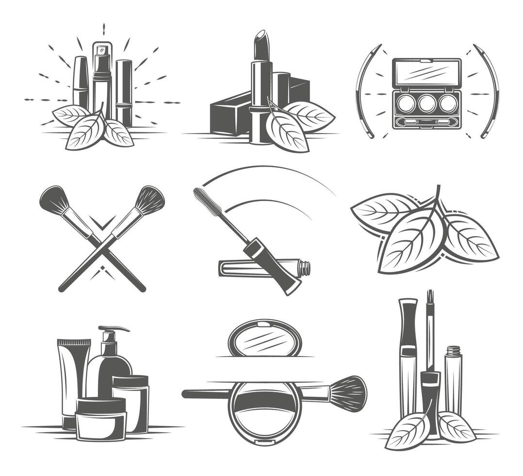 Set of vintage cosmetics elements isolated on white background. Logo design vector