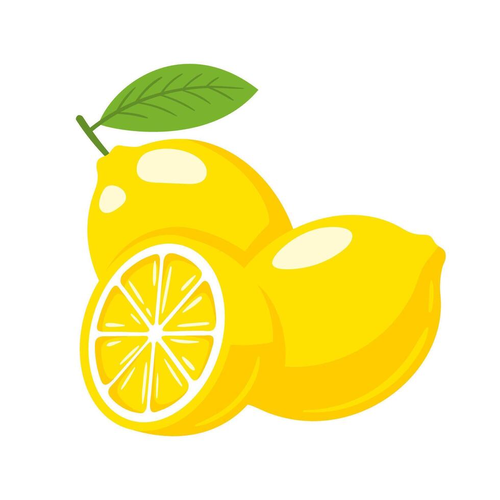 Yellow lemon isolated on white background. Illustration in flat style vector