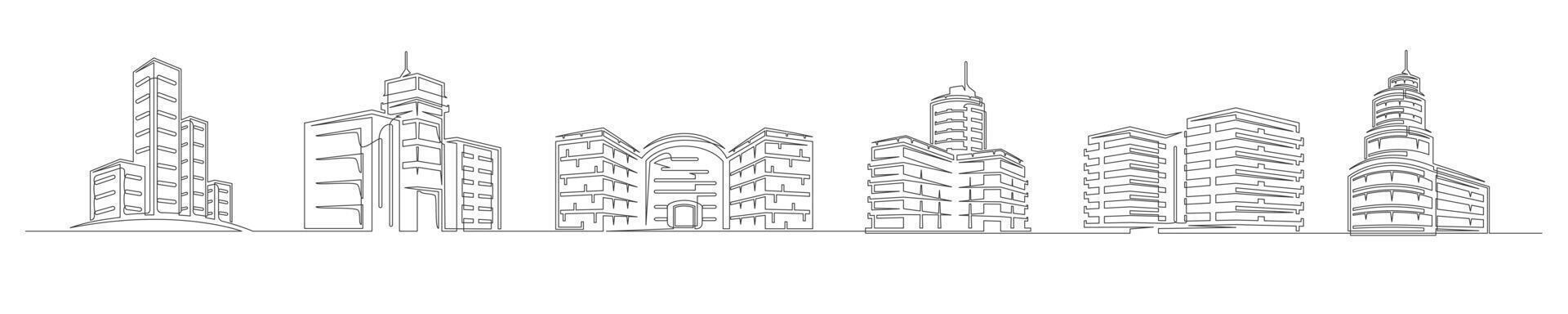 Set of continuous one line buildings. Vintage buildings isolated on a white background. Business concept vector