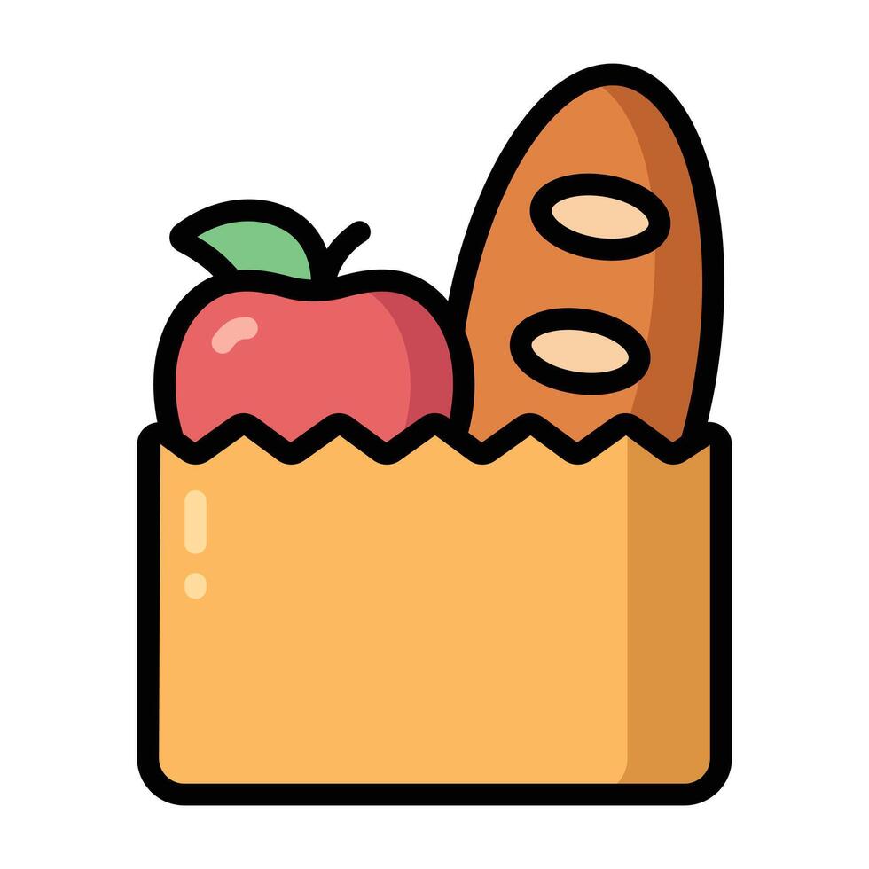 Bag with apple and loaf of bread vector