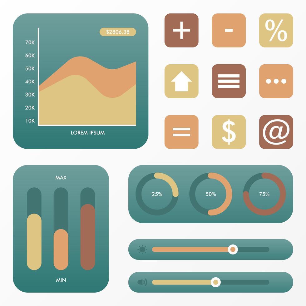 Modern Minimalist UI Elements with Flat Graphs and Dashboard Widgets vector