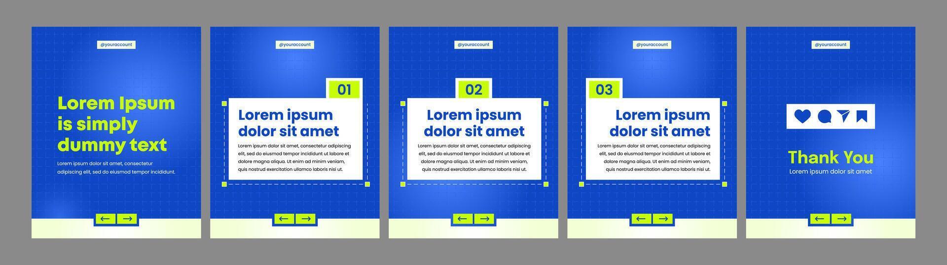 Editable social media carousel template with blue and white color theme vector