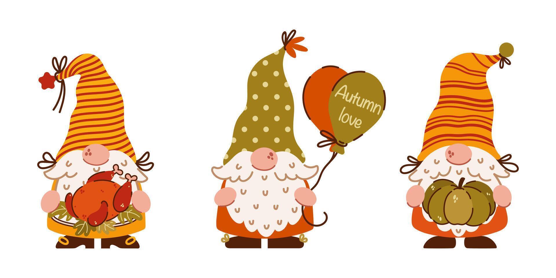 Autumn gnomes with pumpkin and balloon vector