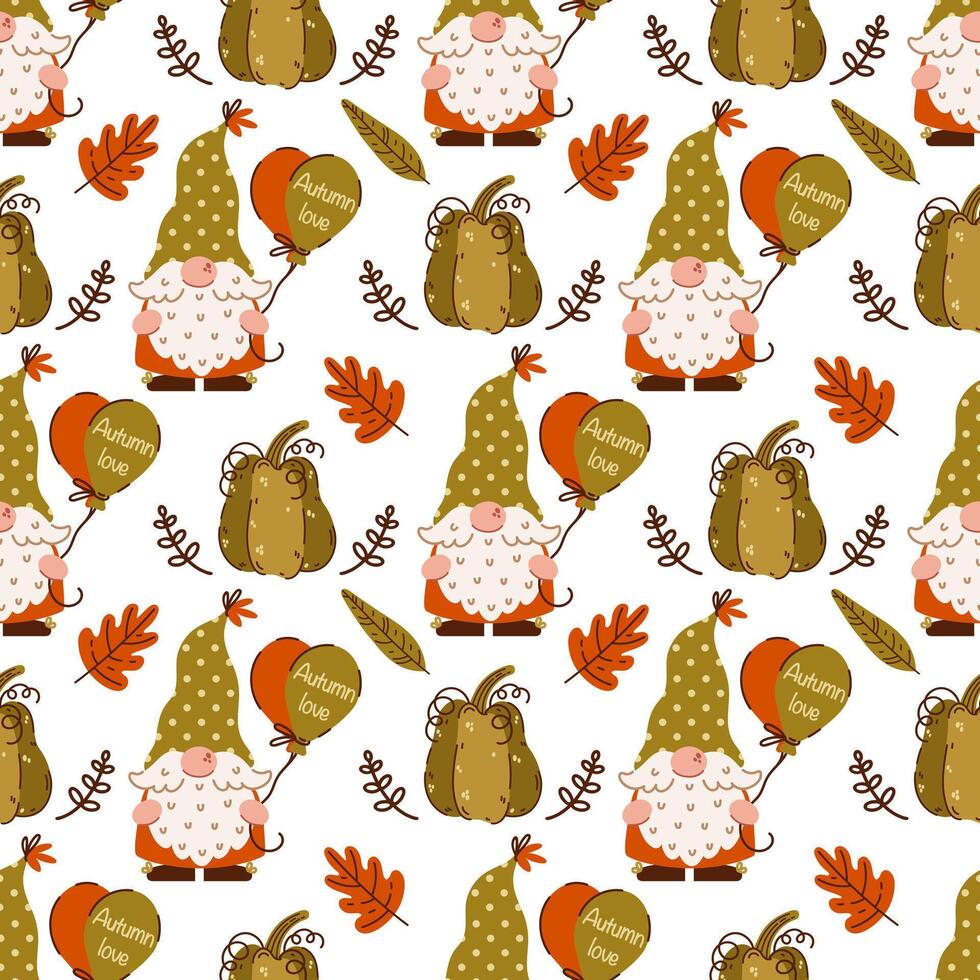 Autumn gnomes with balloons and pumpkins vector